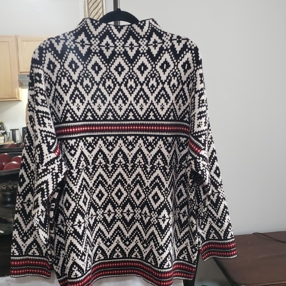 Tahari Black and White Patterned Sweater with Red Highlights